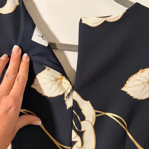 Joseph Ribkoff LDG Jumpsuit | Navy Gold Floral | Size 12 - Picture 9 of 10